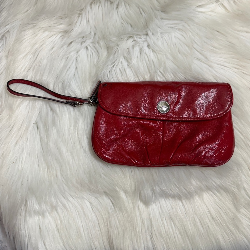 Coach Cherry Patent Leather Large Flap Wristlet